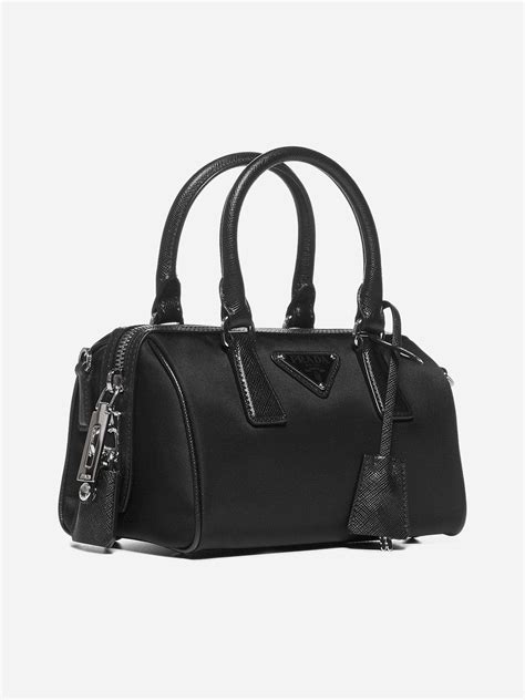 Black Nylon and Saffiano Leather Bag with Strap 